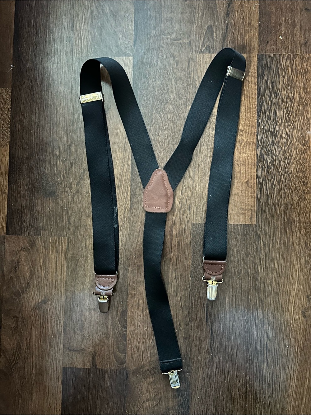 Black Mens Suspenders with Brown Leather Trim